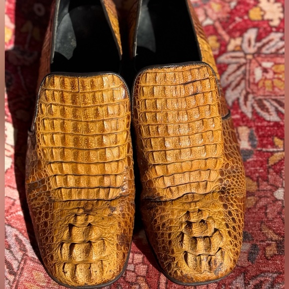 Mens Crocodile Leather Loafers Caramel Butterscotch Color Size 7.5 Bangkok